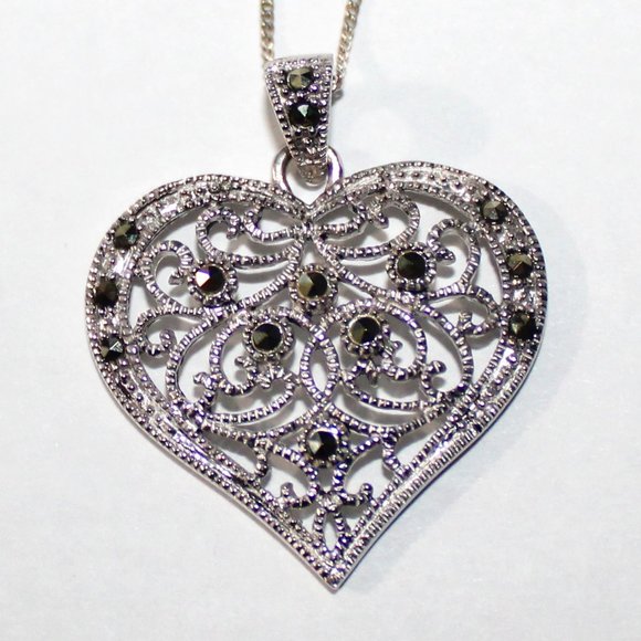 Jewelry - Sterling Silver Marcasite Heart Necklace